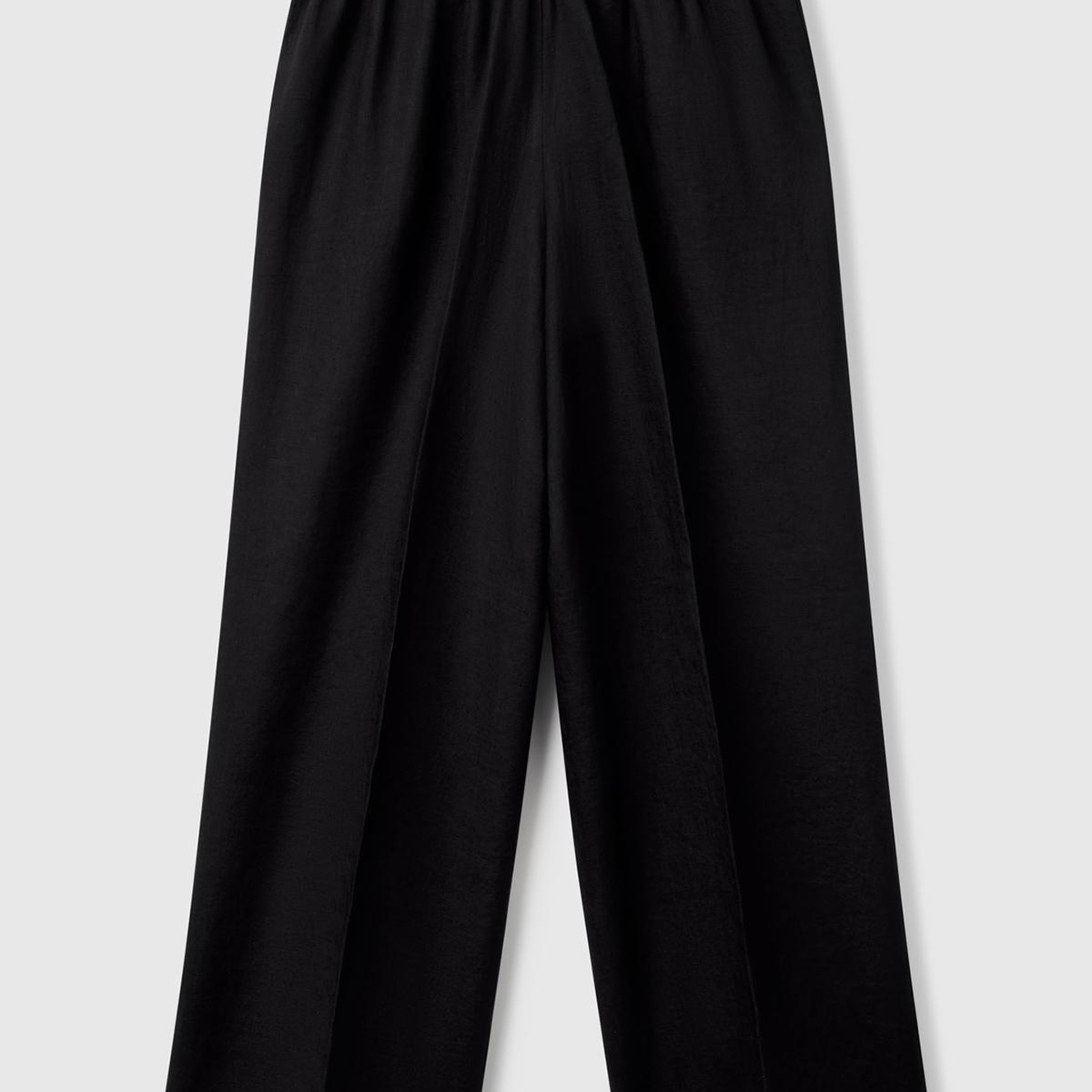 Kadın Siyah %100 Keten Yan Cepli Arka Beli Lastikli Palazzo Pantolon