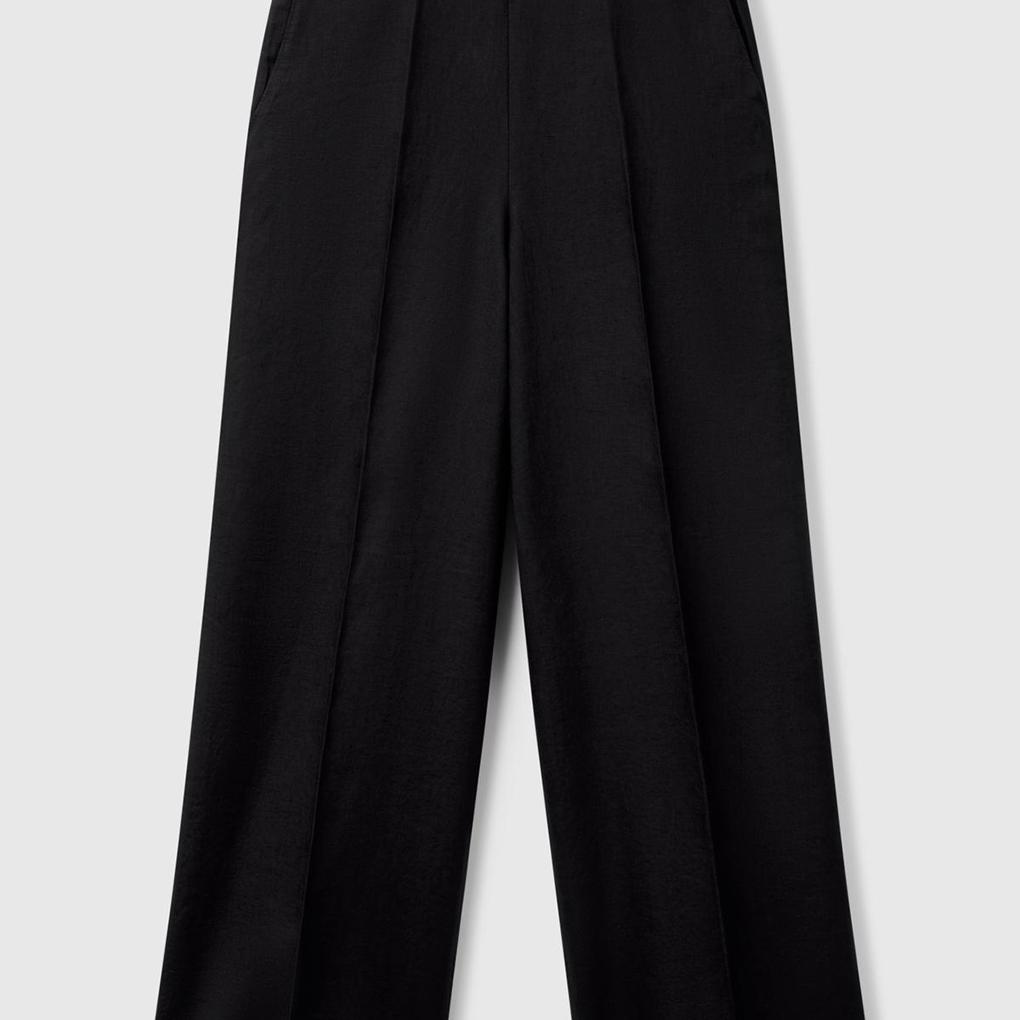 Kadın Siyah %100 Keten Yan Cepli Arka Beli Lastikli Palazzo Pantolon