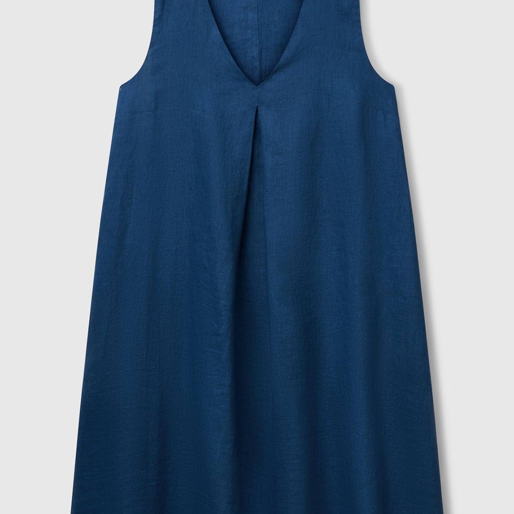 Kadın Denim %100 Keten Yanı Fermuarlı A Kesim V Yaka Kısa Elbise