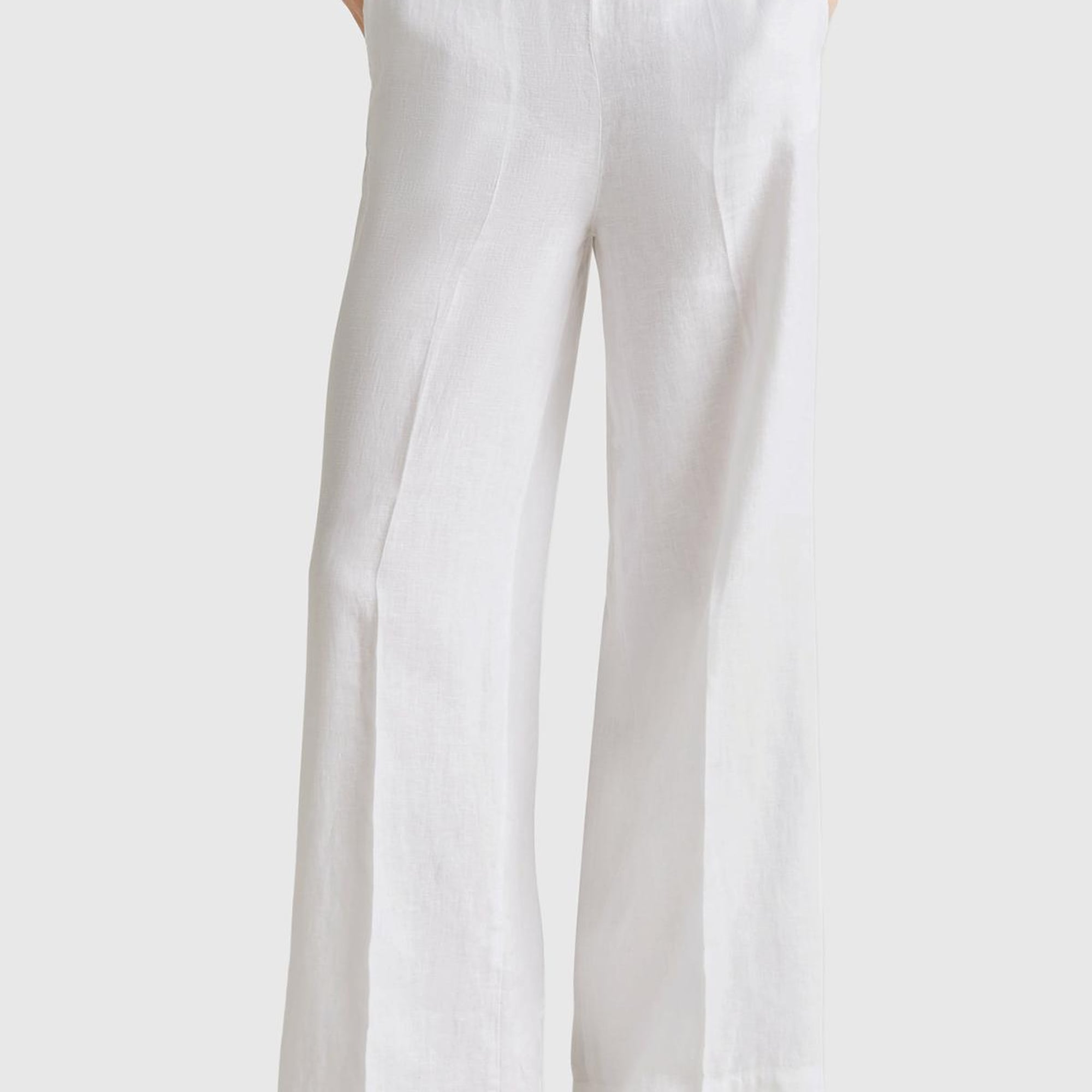 Kadın Beyaz %100 Keten Yan Cepli Arka Beli Lastikli Palazzo Pantolon