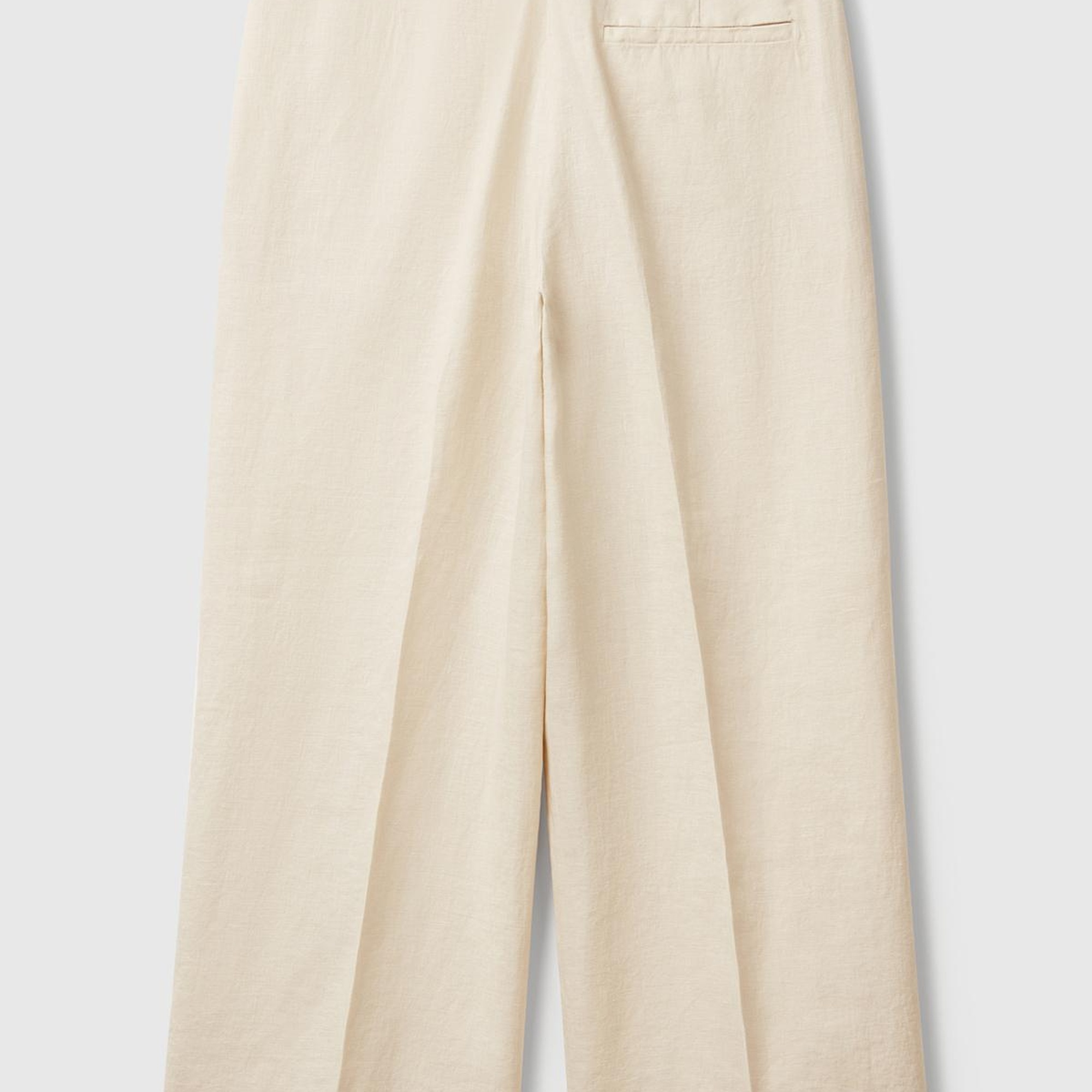 Kadın Taş Rengi %100 Keten Düğmeli Fermuarlı Paçası Kesik Kloş Pantolon