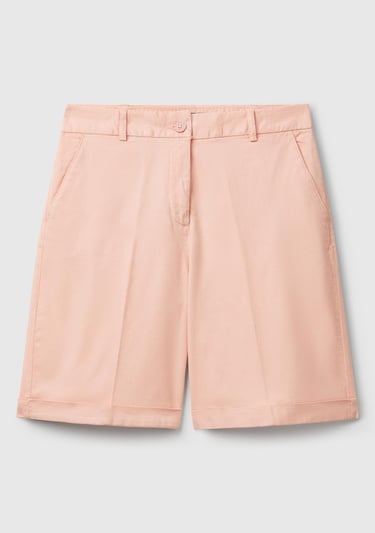 Kadın Pembe Pamuk Karışımlı Önü Düğmeli Regular Fit Bermuda Şort