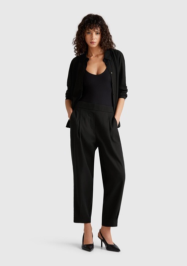  Kadın Siyah %100 Liyosel Beli Lastikli Balon Fit Pantolon