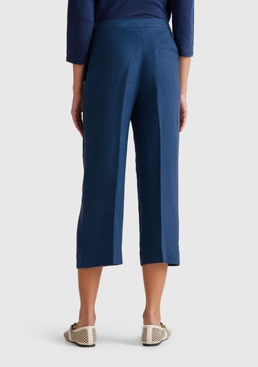  Kadın Denim %100 Keten Düğmeli Fermuarlı Paçası Kesik Kloş Pantolon