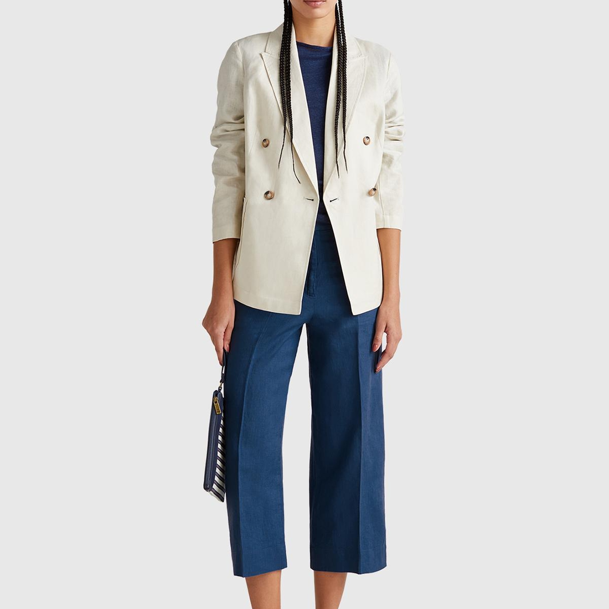 Kadın Denim %100 Keten Düğmeli Fermuarlı Paçası Kesik Kloş Pantolon