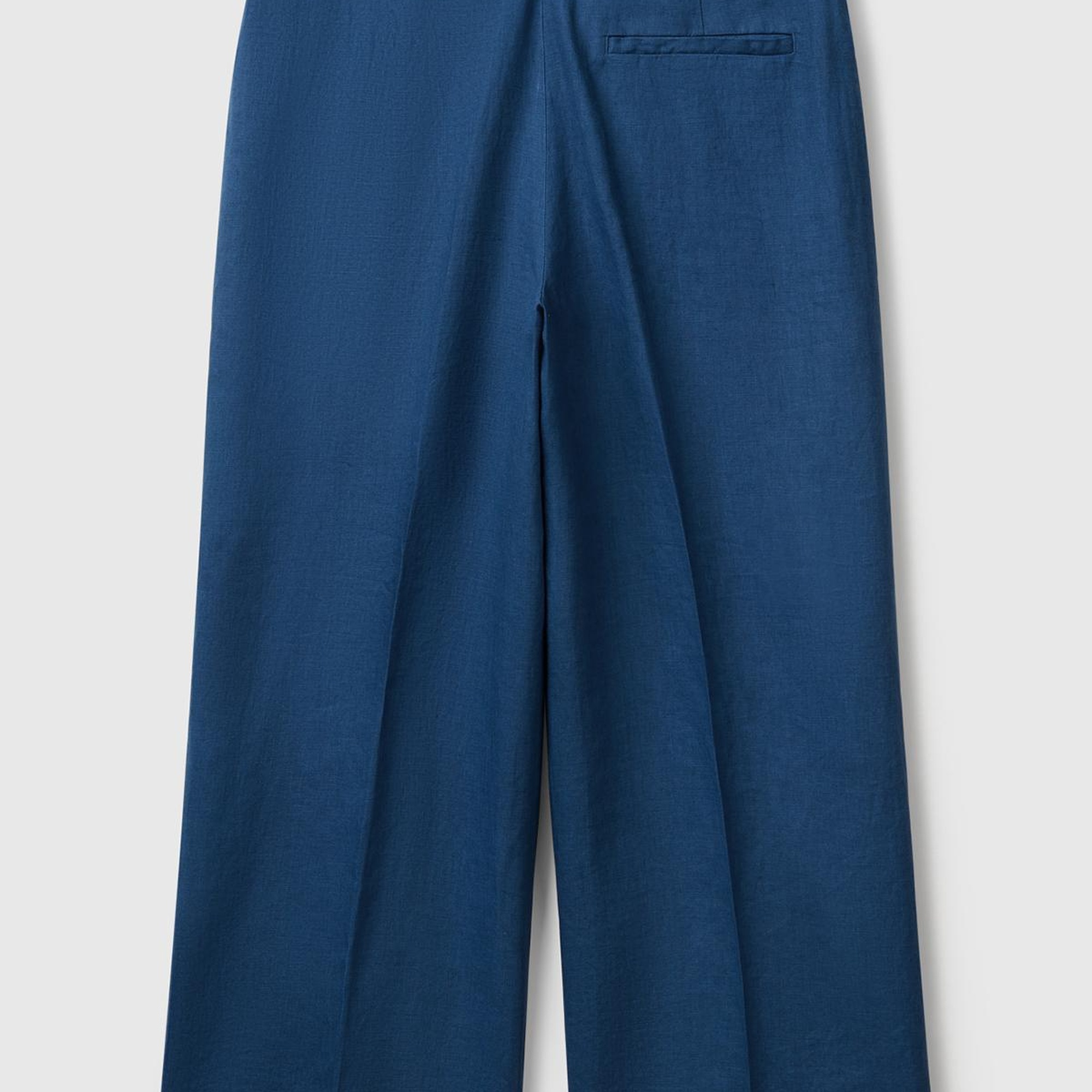 Kadın Denim %100 Keten Düğmeli Fermuarlı Paçası Kesik Kloş Pantolon