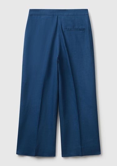  Kadın Denim %100 Keten Düğmeli Fermuarlı Paçası Kesik Kloş Pantolon