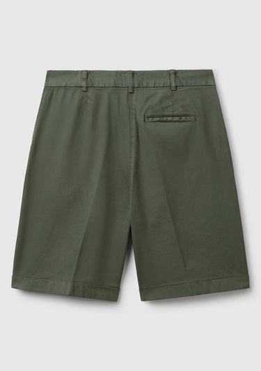  Kadın Haki Pamuk Karışımlı Önü Düğmeli Regular Fit Bermuda Şort