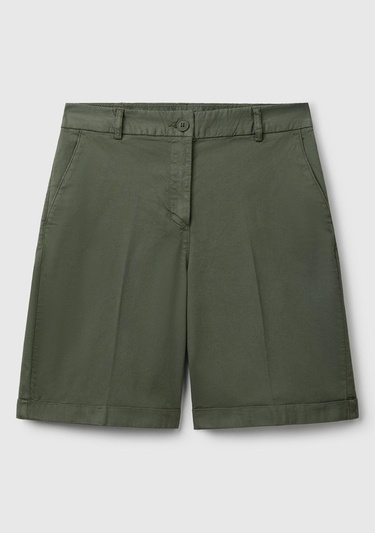  Kadın Haki Pamuk Karışımlı Önü Düğmeli Regular Fit Bermuda Şort
