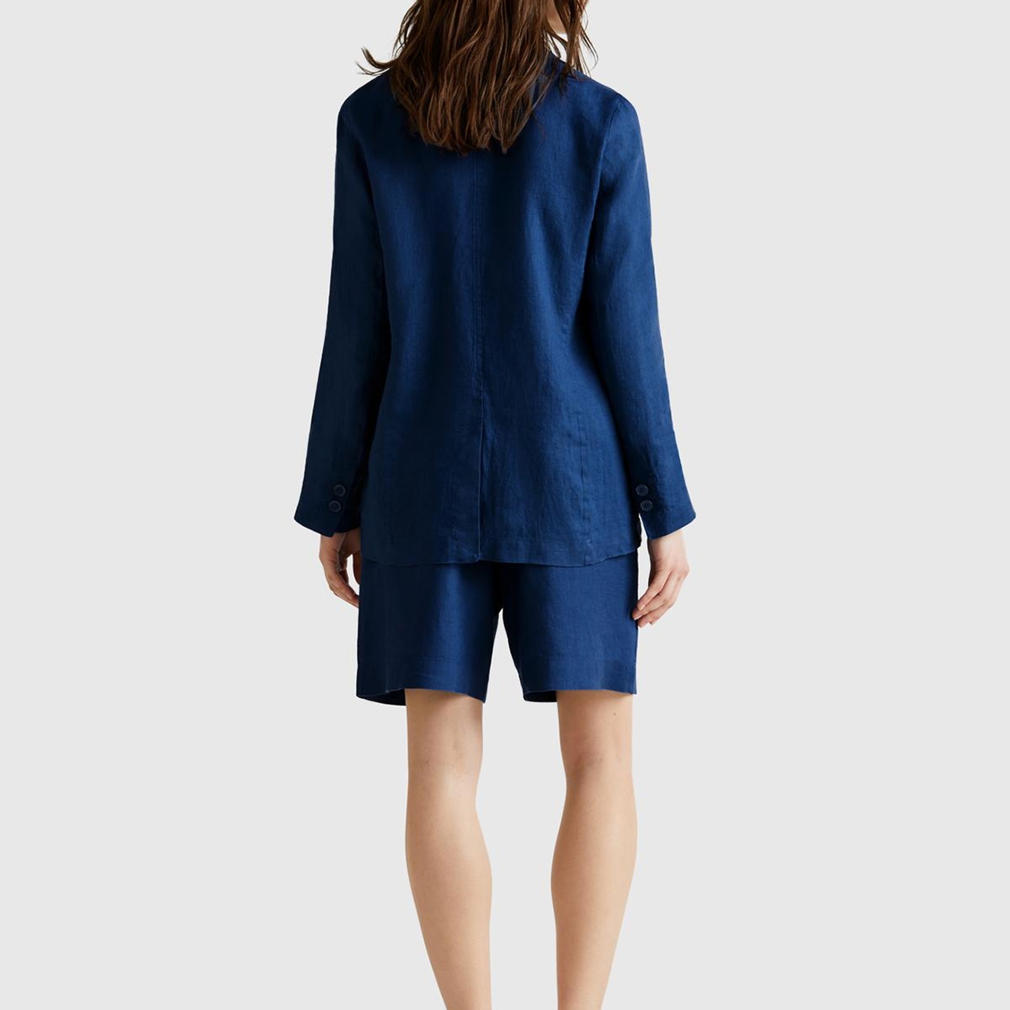 Kadın Denim %100 Keten Arka Beli Lastikli Pileli Relax Fit Bermuda Şort