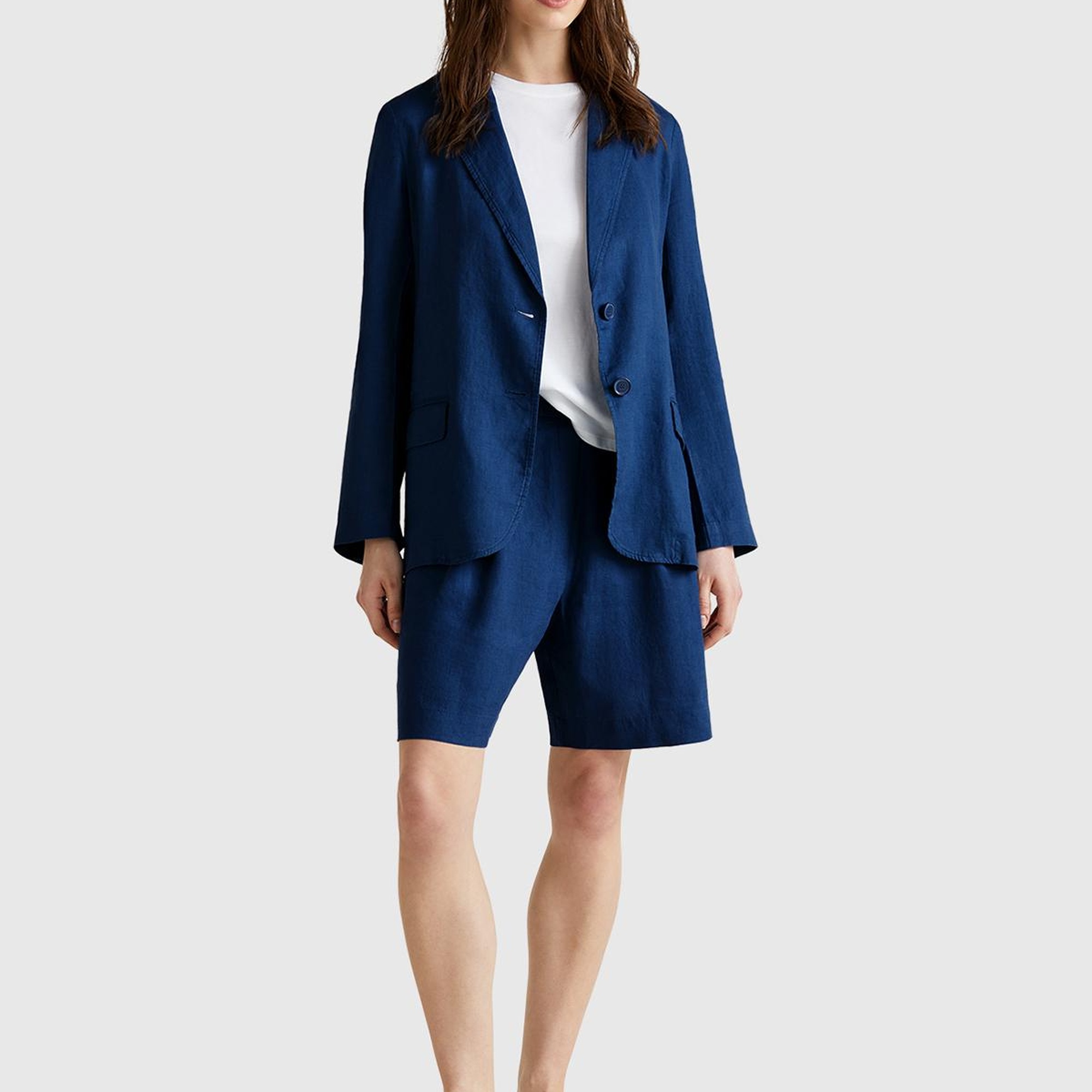 Kadın Denim %100 Keten Arka Beli Lastikli Pileli Relax Fit Bermuda Şort