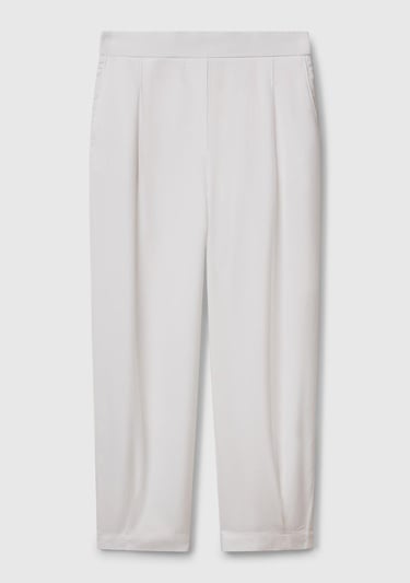  Kadın Beyaz %100 Liyosel Beli Lastikli Balon Fit Pantolon