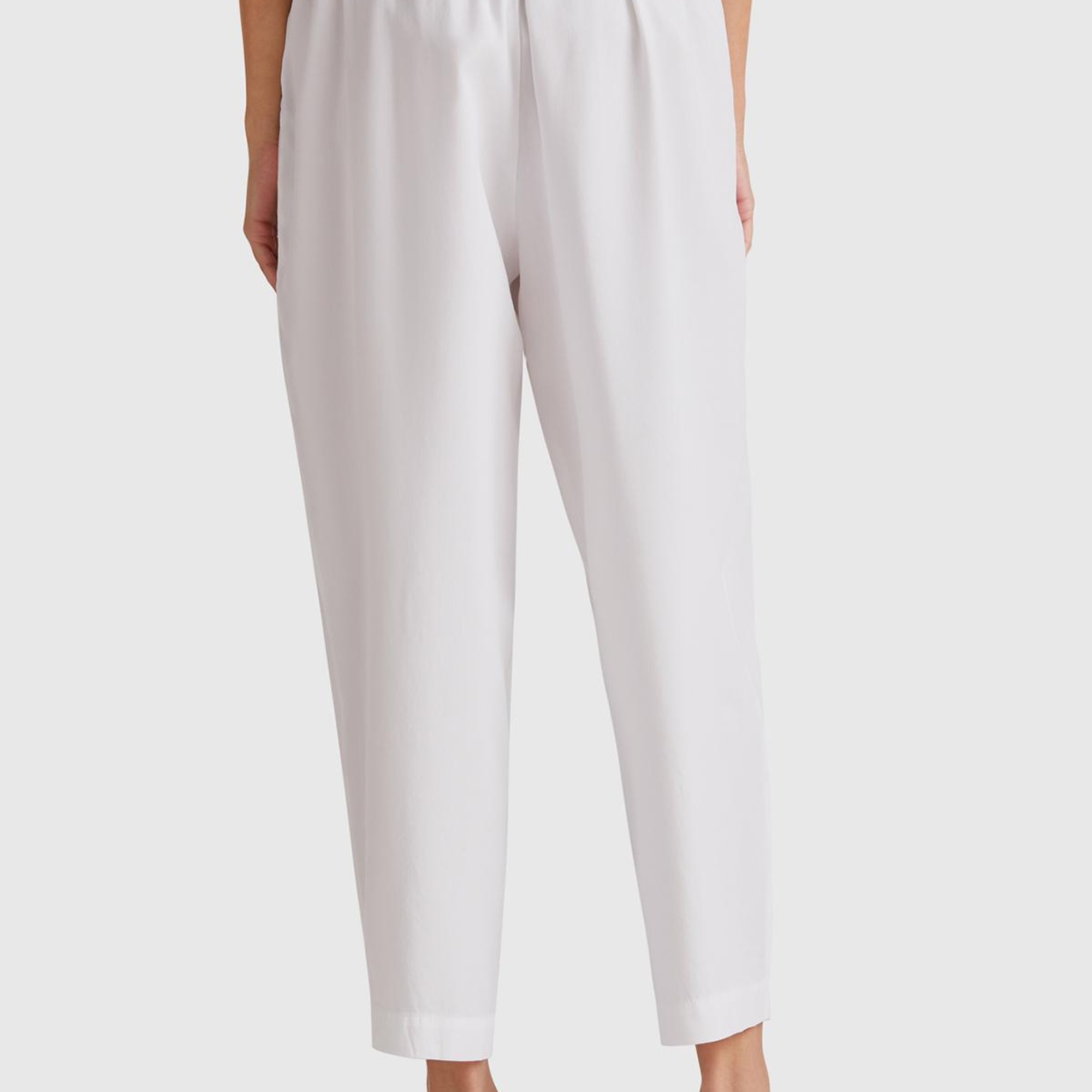 Kadın Beyaz %100 Liyosel Beli Lastikli Balon Fit Pantolon