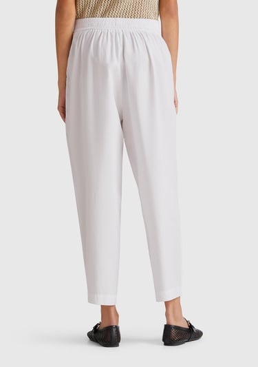  Kadın Beyaz %100 Liyosel Beli Lastikli Balon Fit Pantolon