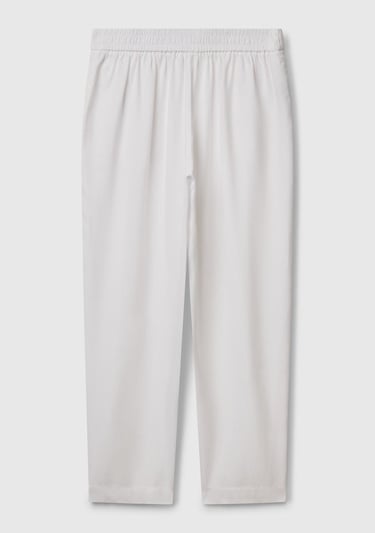  Kadın Beyaz %100 Liyosel Beli Lastikli Balon Fit Pantolon