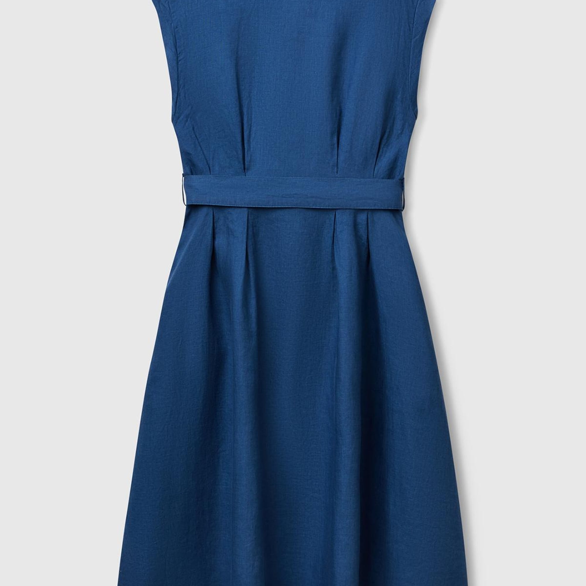 Kadın Denim %100 Keten Pileli Çıkarılabilir Kuşaklı Gömlek Elbise