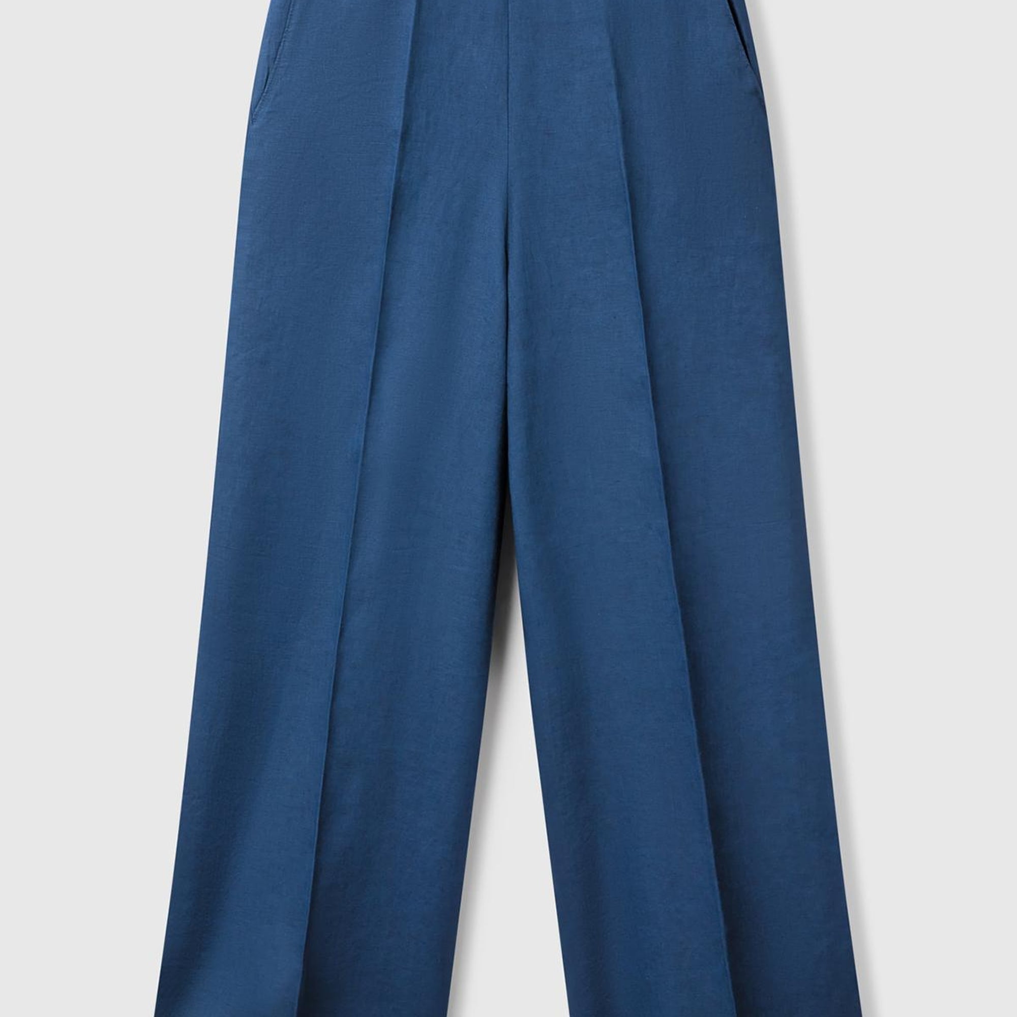 Kadın Denim %100 Keten Yan Cepli Arka Beli Lastikli Palazzo Pantolon