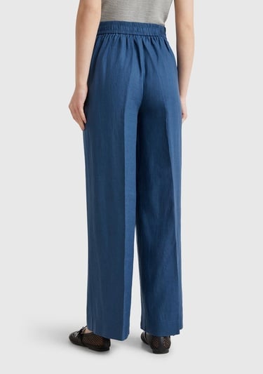  Kadın Denim %100 Keten Yan Cepli Arka Beli Lastikli Palazzo Pantolon