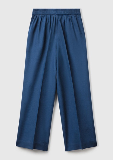  Kadın Denim %100 Keten Yan Cepli Arka Beli Lastikli Palazzo Pantolon