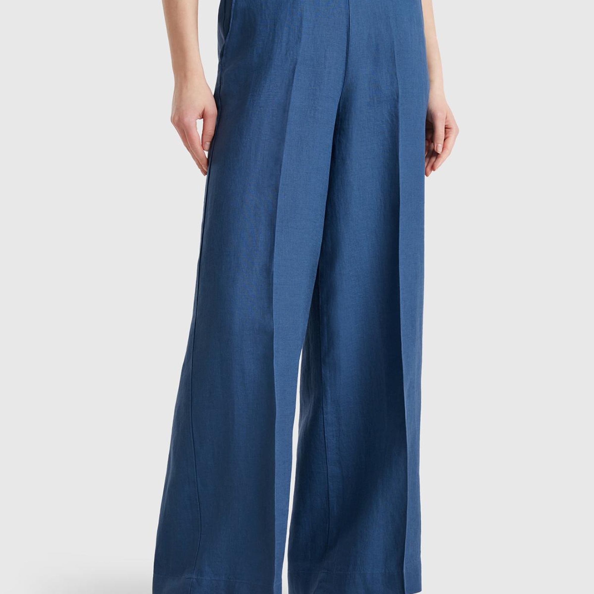 Kadın Denim %100 Keten Yan Cepli Arka Beli Lastikli Palazzo Pantolon