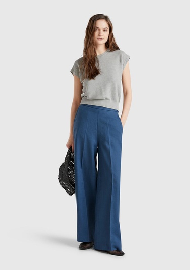  Kadın Denim %100 Keten Yan Cepli Arka Beli Lastikli Palazzo Pantolon