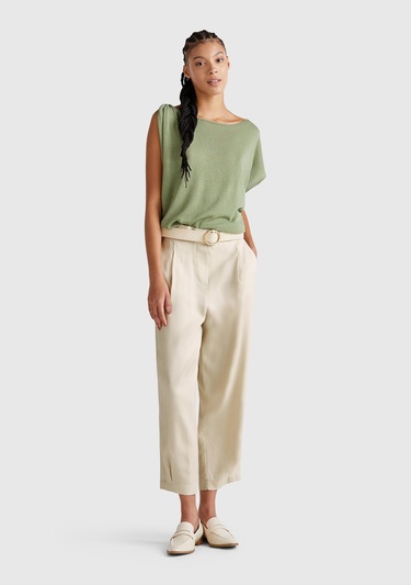  Kadın Taş Rengi %100 Liyosel Beli Lastikli Balon Fit Pantolon