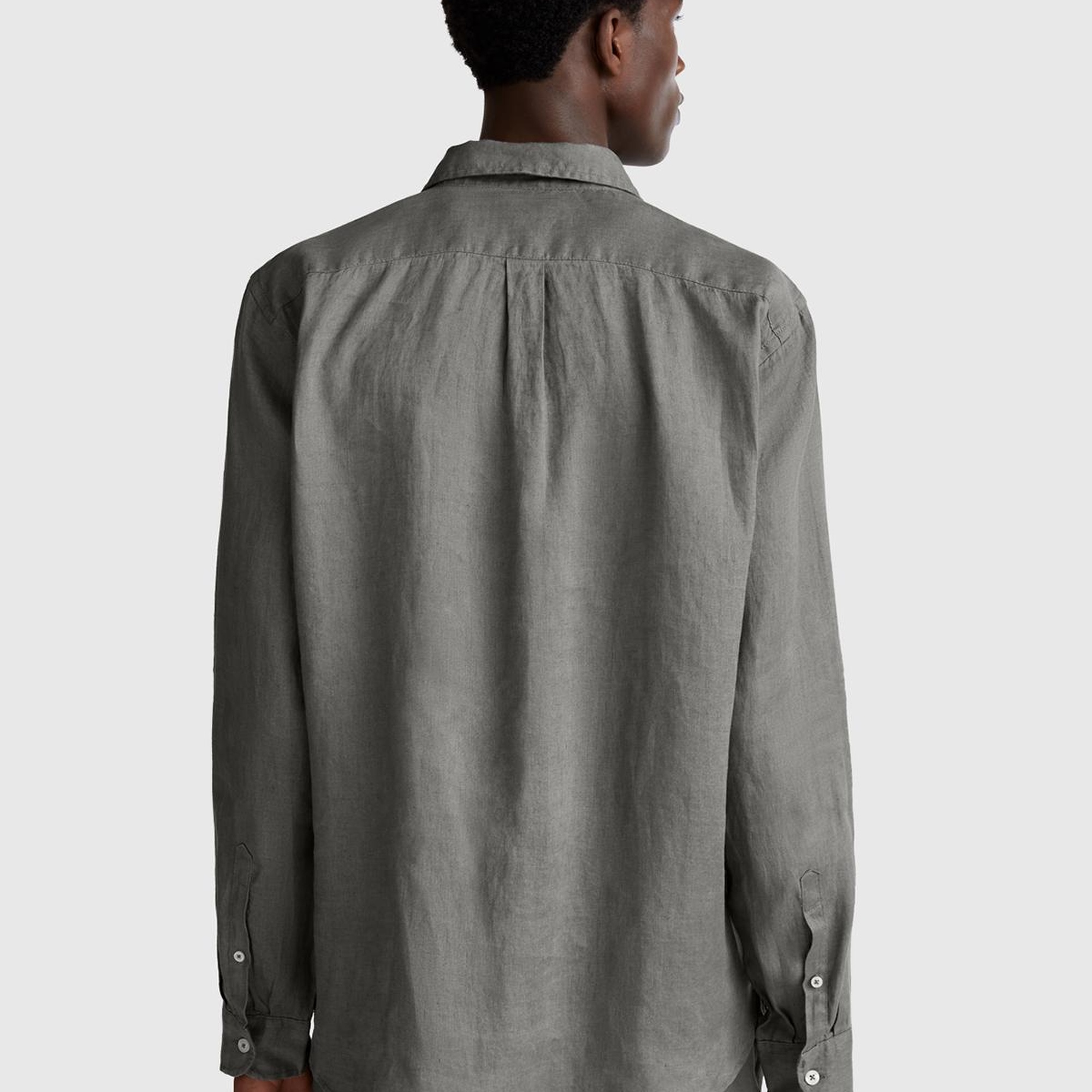 Erkek Gri %100 Keten Gömlek