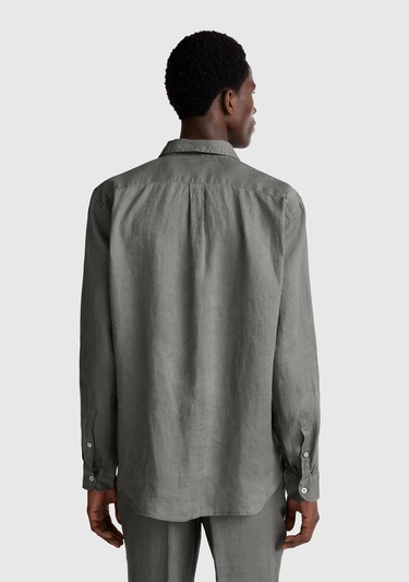 Erkek Gri %100 Keten Gömlek