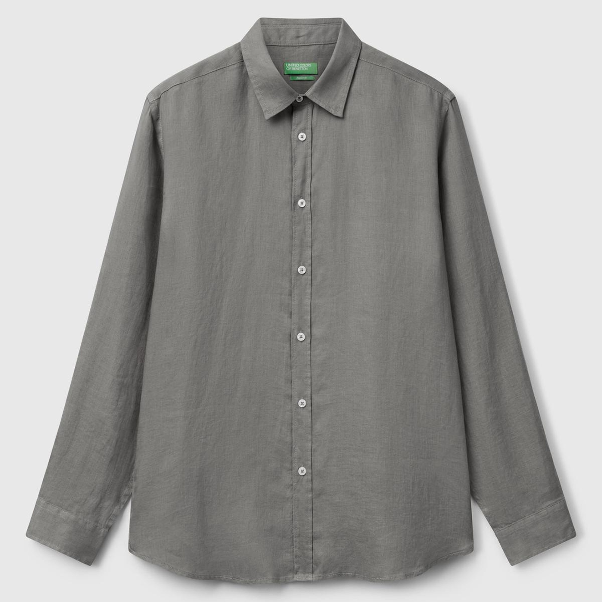 Erkek Gri %100 Keten Gömlek