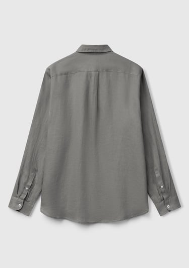  Erkek Gri %100 Keten Gömlek