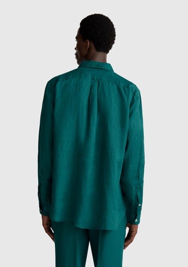  Erkek Yeşil %100 Keten Gömlek