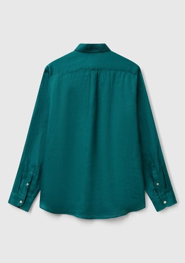  Erkek Yeşil %100 Keten Gömlek