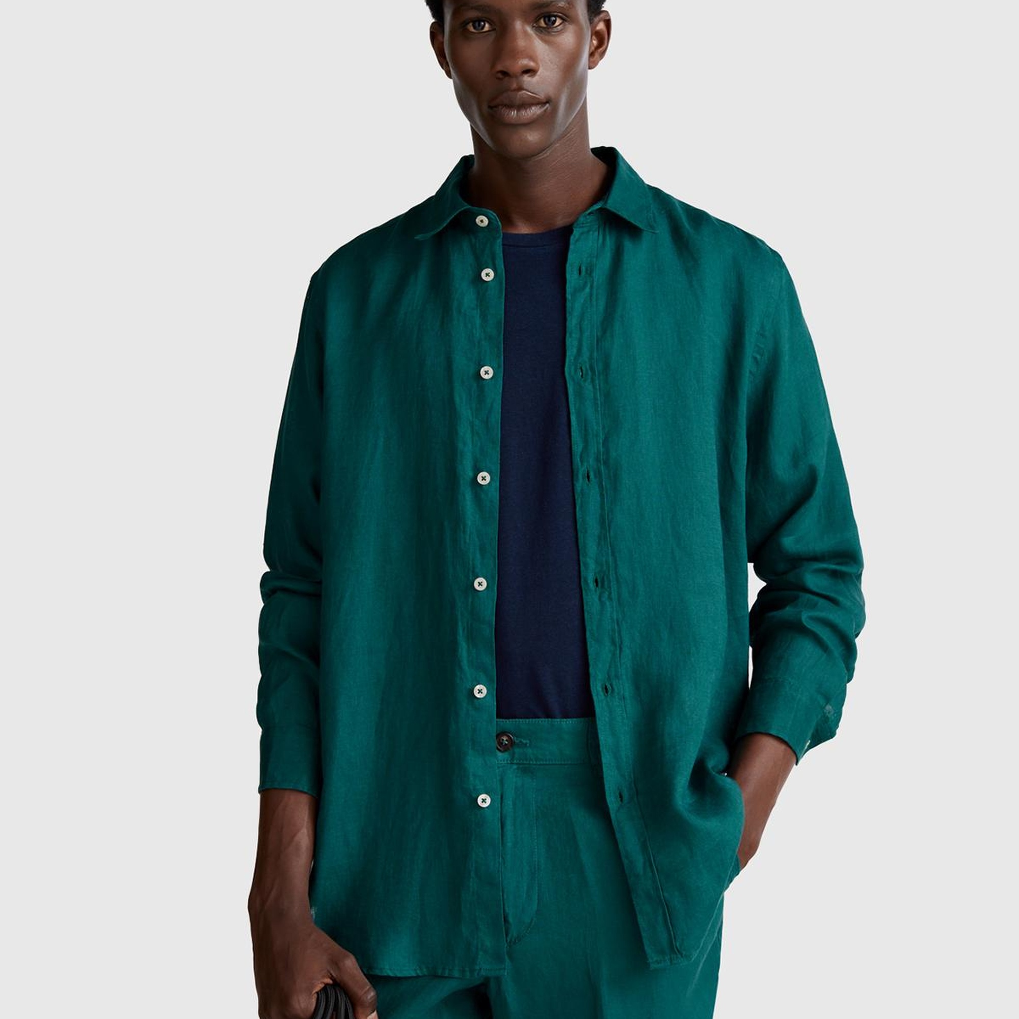 Erkek Yeşil %100 Keten Gömlek