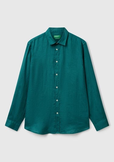  Erkek Yeşil %100 Keten Gömlek