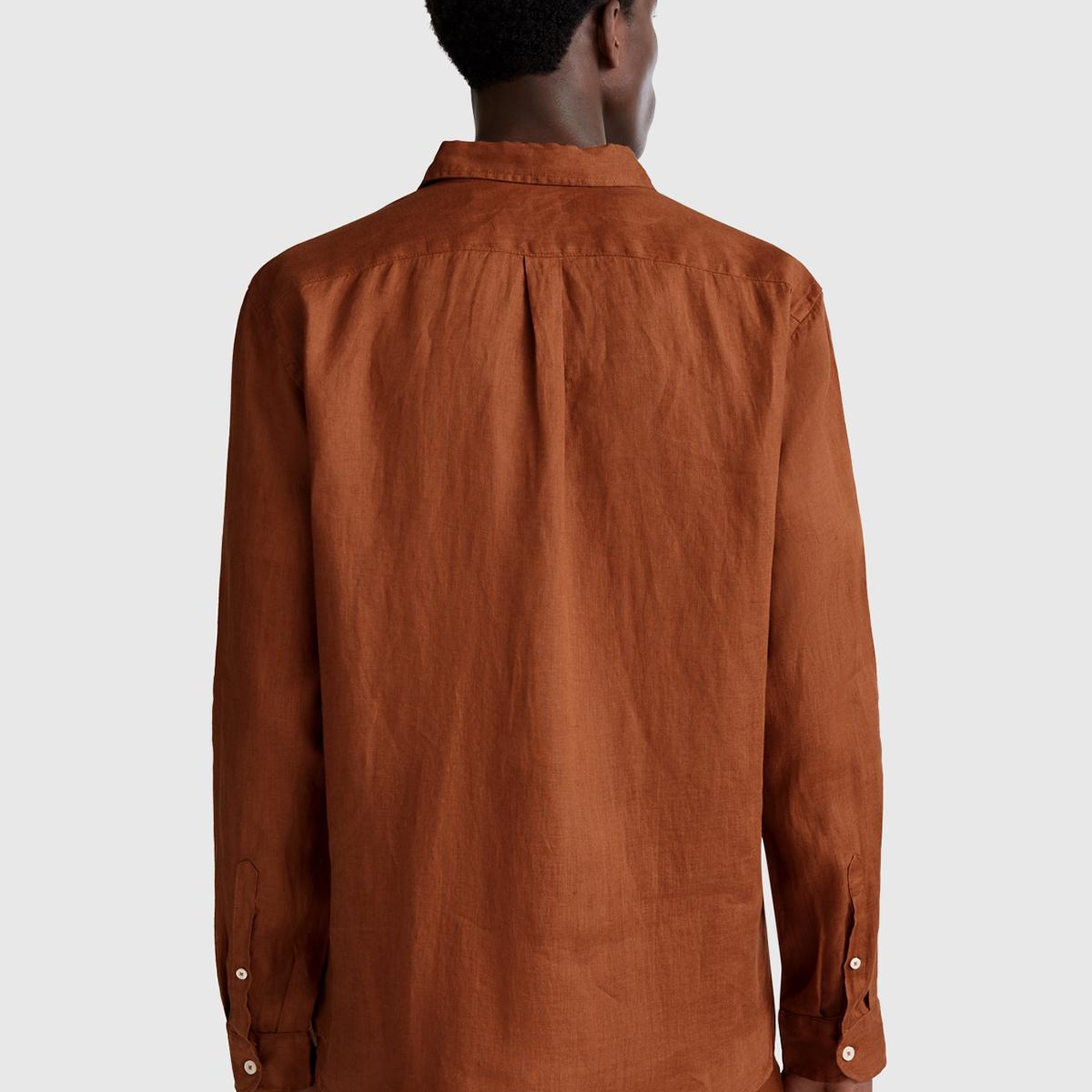 Erkek Koyu Kahverengi %100 Keten Gömlek