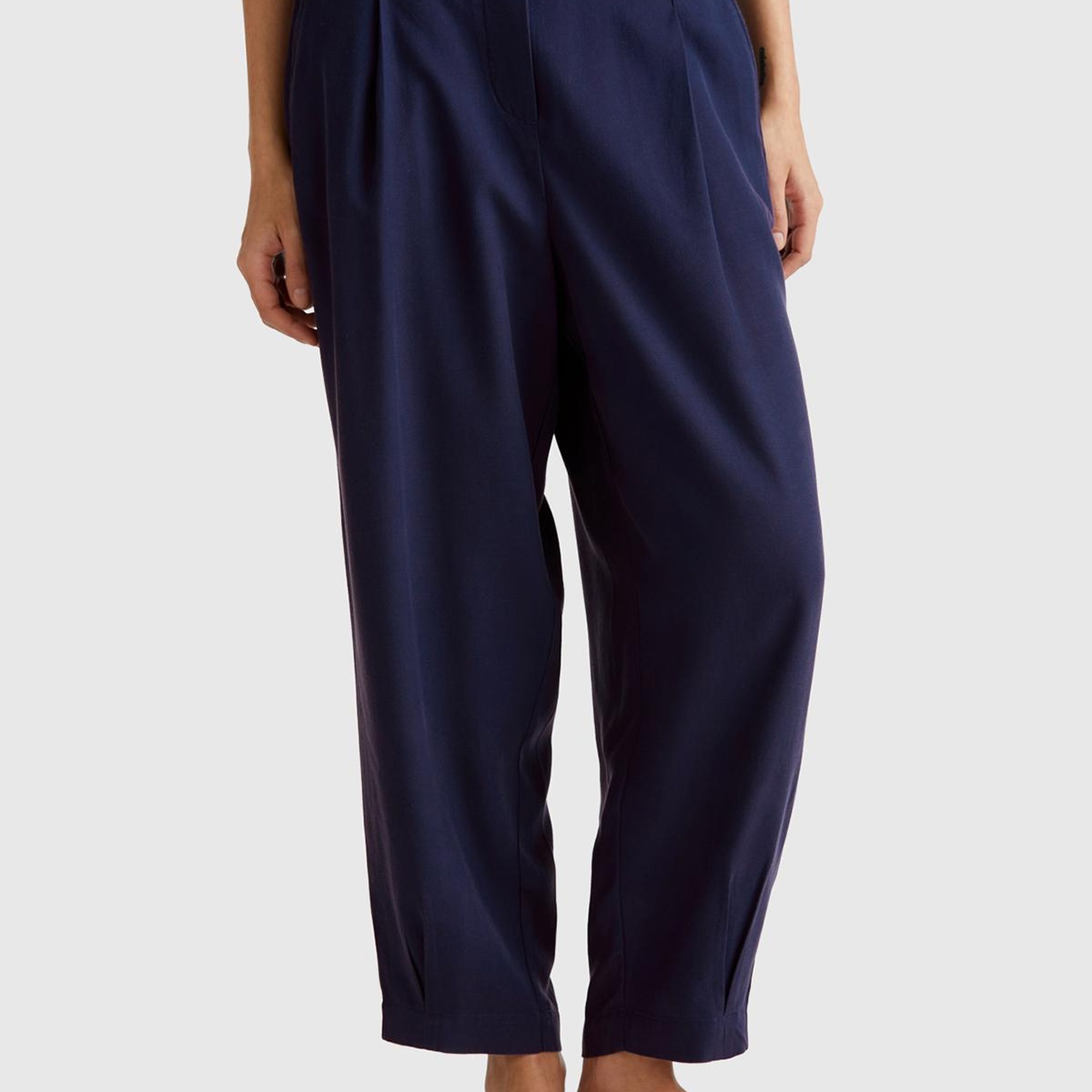 Kadın Lacivert %100 Liyosel Beli Lastikli Balon Fit Pantolon