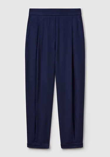  Kadın Lacivert %100 Liyosel Beli Lastikli Balon Fit Pantolon