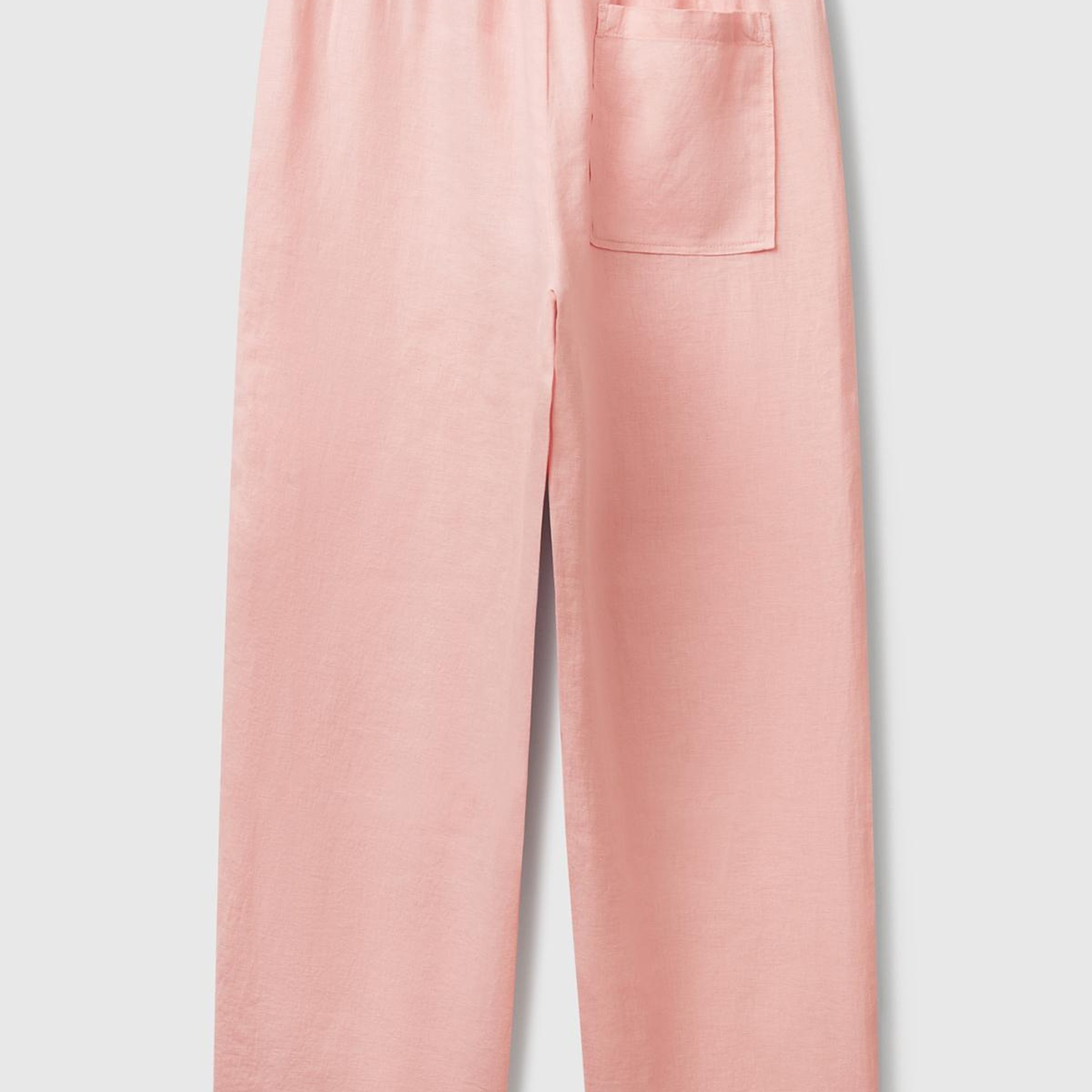 Kadın Pembe %100 Keten Büzgü İpli Cepli  Pantolon