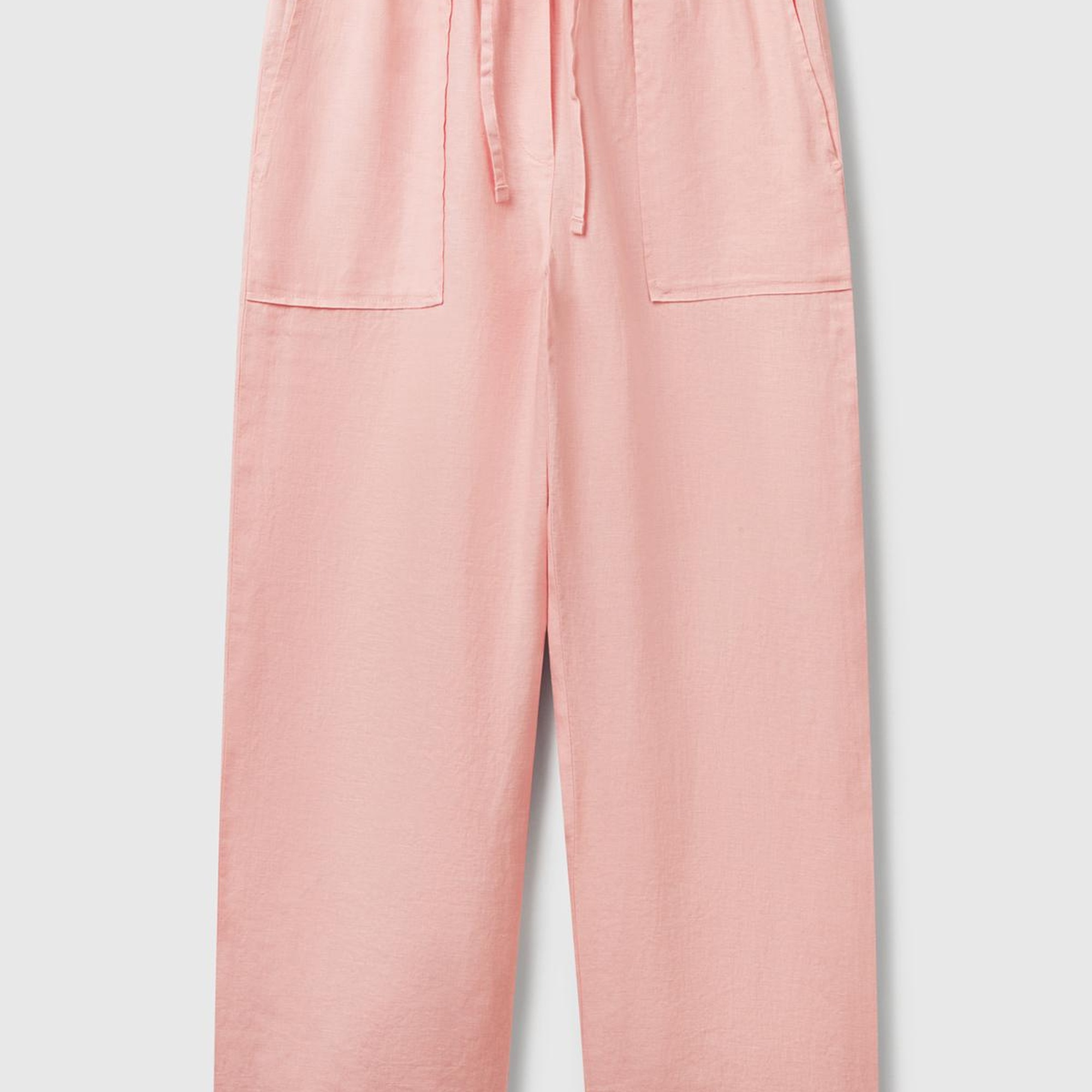 Kadın Pembe %100 Keten Büzgü İpli Cepli  Pantolon