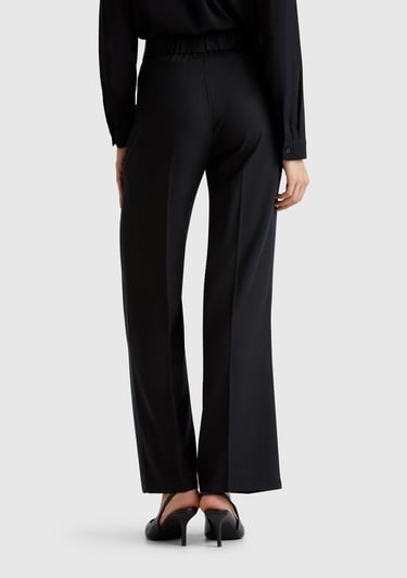  Kadın Siyah %100 Liyosel Beli Lastikli Düz Paça Pantolon