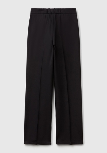 Kadın Siyah %100 Liyosel Beli Lastikli Düz Paça Pantolon