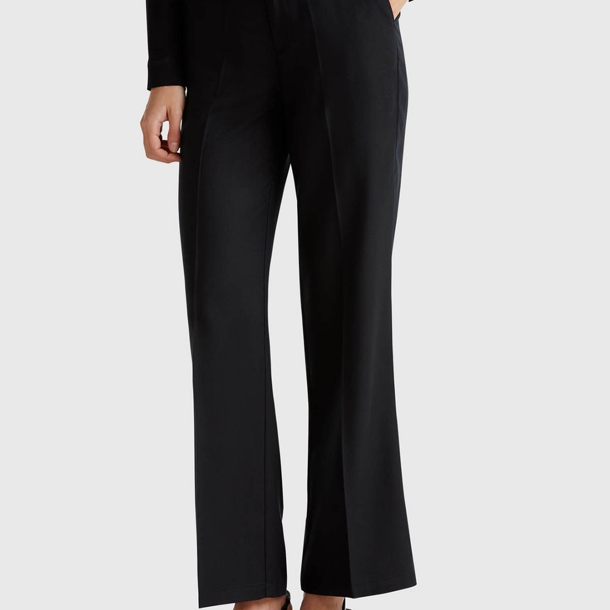 Kadın Siyah %100 Liyosel Beli Lastikli Düz Paça Pantolon