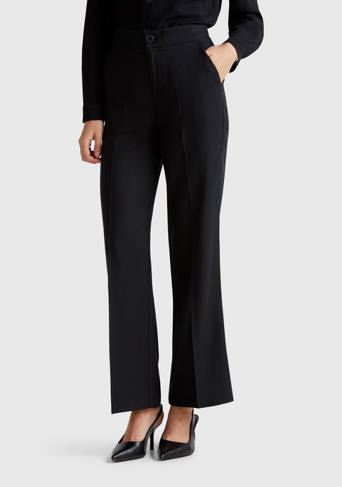  Kadın Siyah %100 Liyosel Beli Lastikli Düz Paça Pantolon