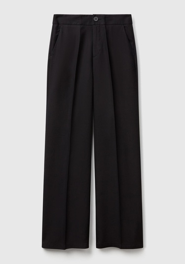  Kadın Siyah %100 Liyosel Beli Lastikli Düz Paça Pantolon