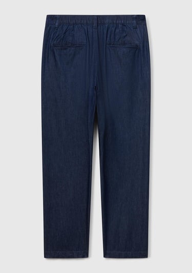  Erkek Koyu Mavi %100 Koton Beli Lastikli Şamre Denim Pantolon