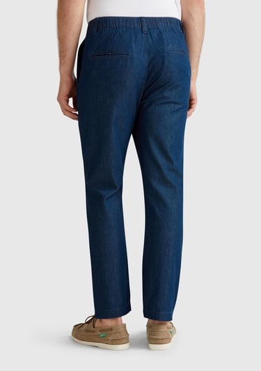  Erkek Koyu Mavi %100 Koton Beli Lastikli Şamre Denim Pantolon