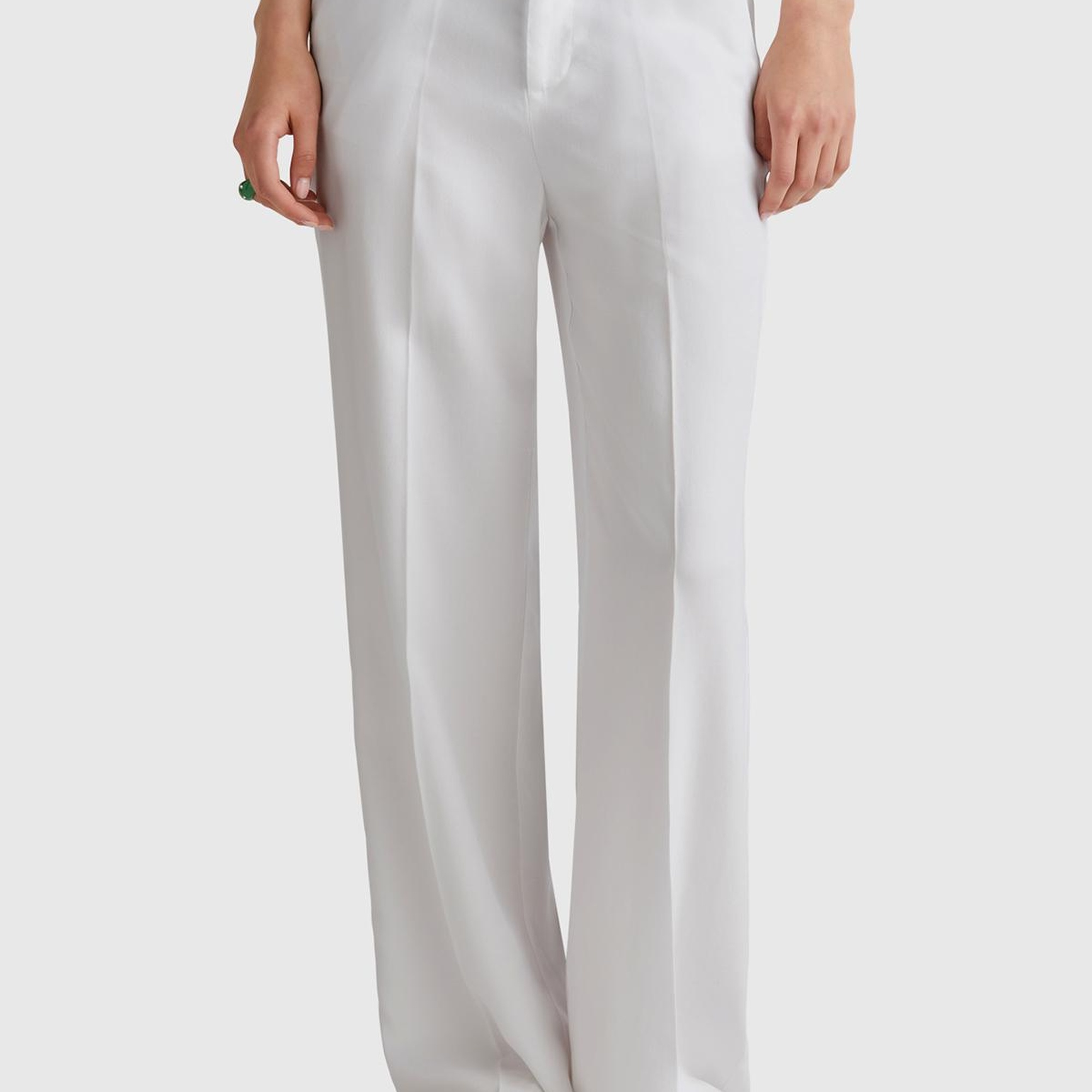 Kadın Beyaz %100 Liyosel Beli Lastikli Düz Paça Pantolon