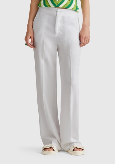  Kadın Beyaz %100 Liyosel Beli Lastikli Düz Paça Pantolon