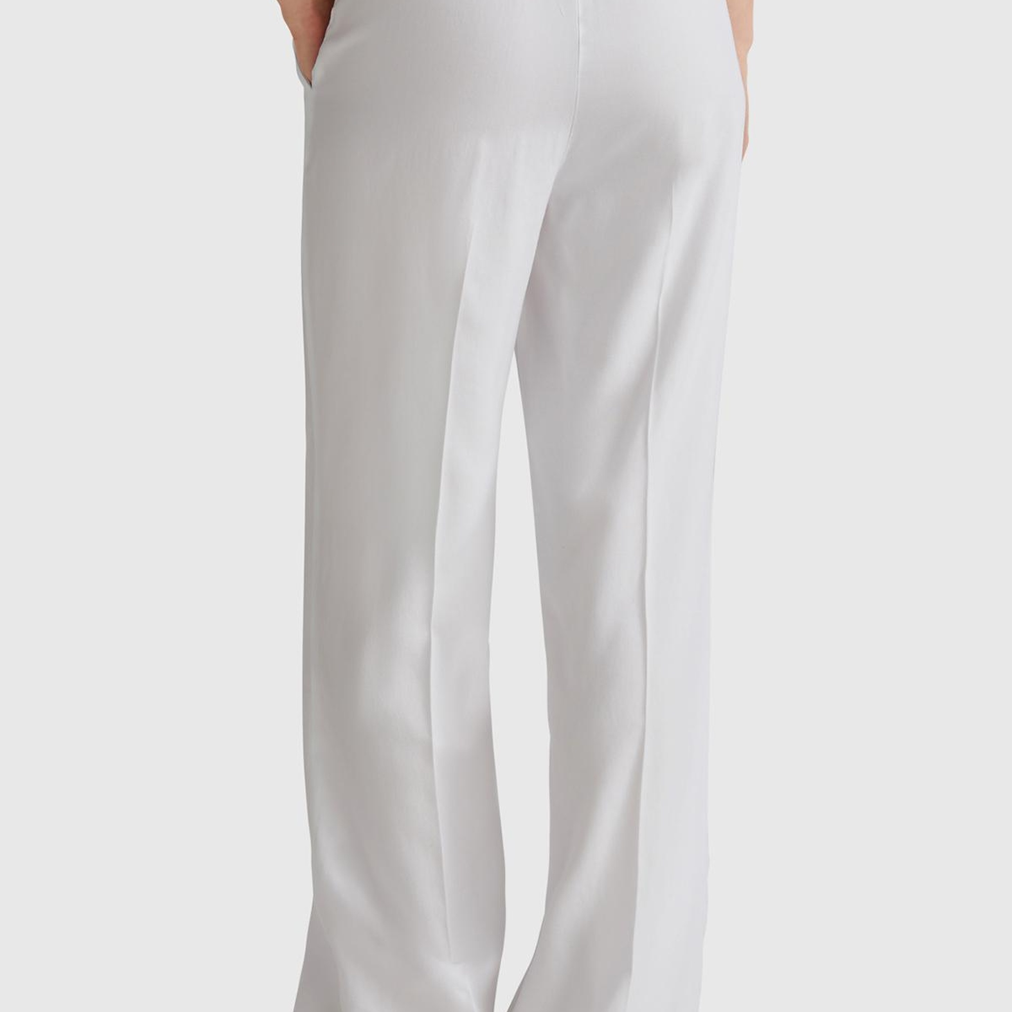Kadın Beyaz %100 Liyosel Beli Lastikli Düz Paça Pantolon