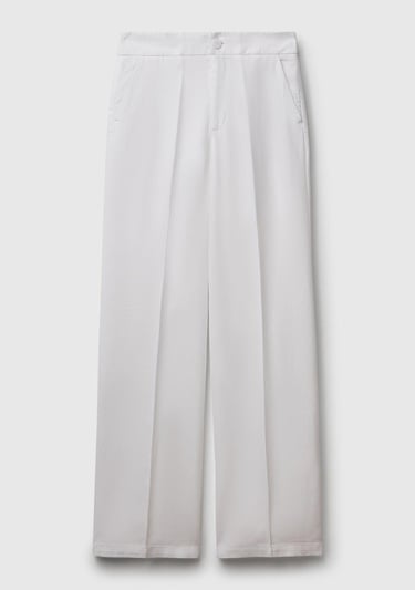  Kadın Beyaz %100 Liyosel Beli Lastikli Düz Paça Pantolon